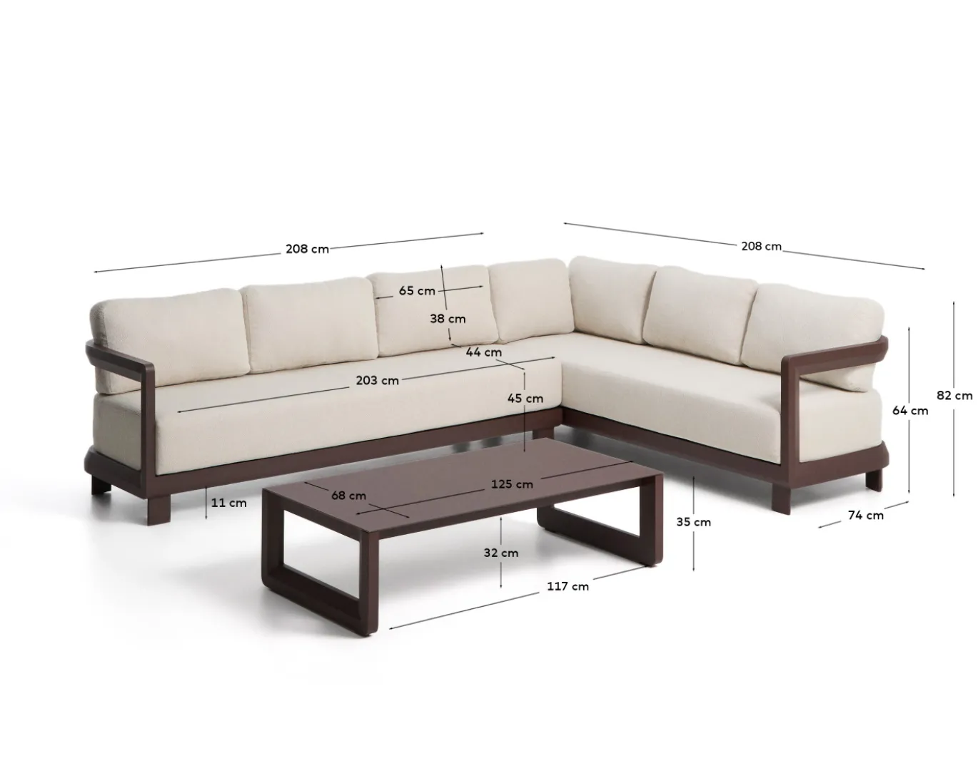 Kave Home Loungeset Nerano Hoekbank Bruin Klein