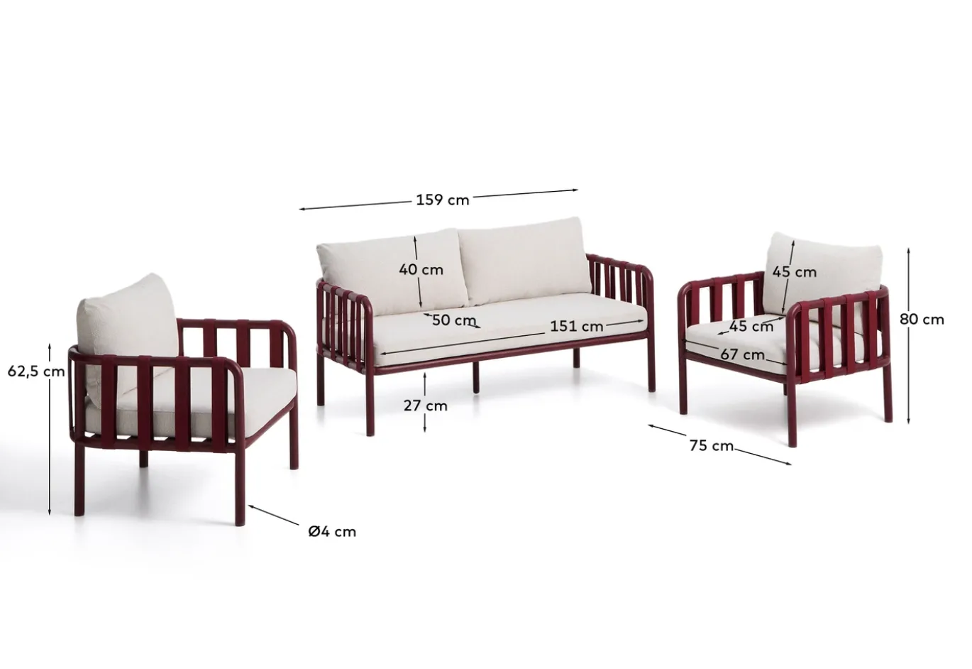 Kave Home Loungeset Omala Aluminium Burgundy