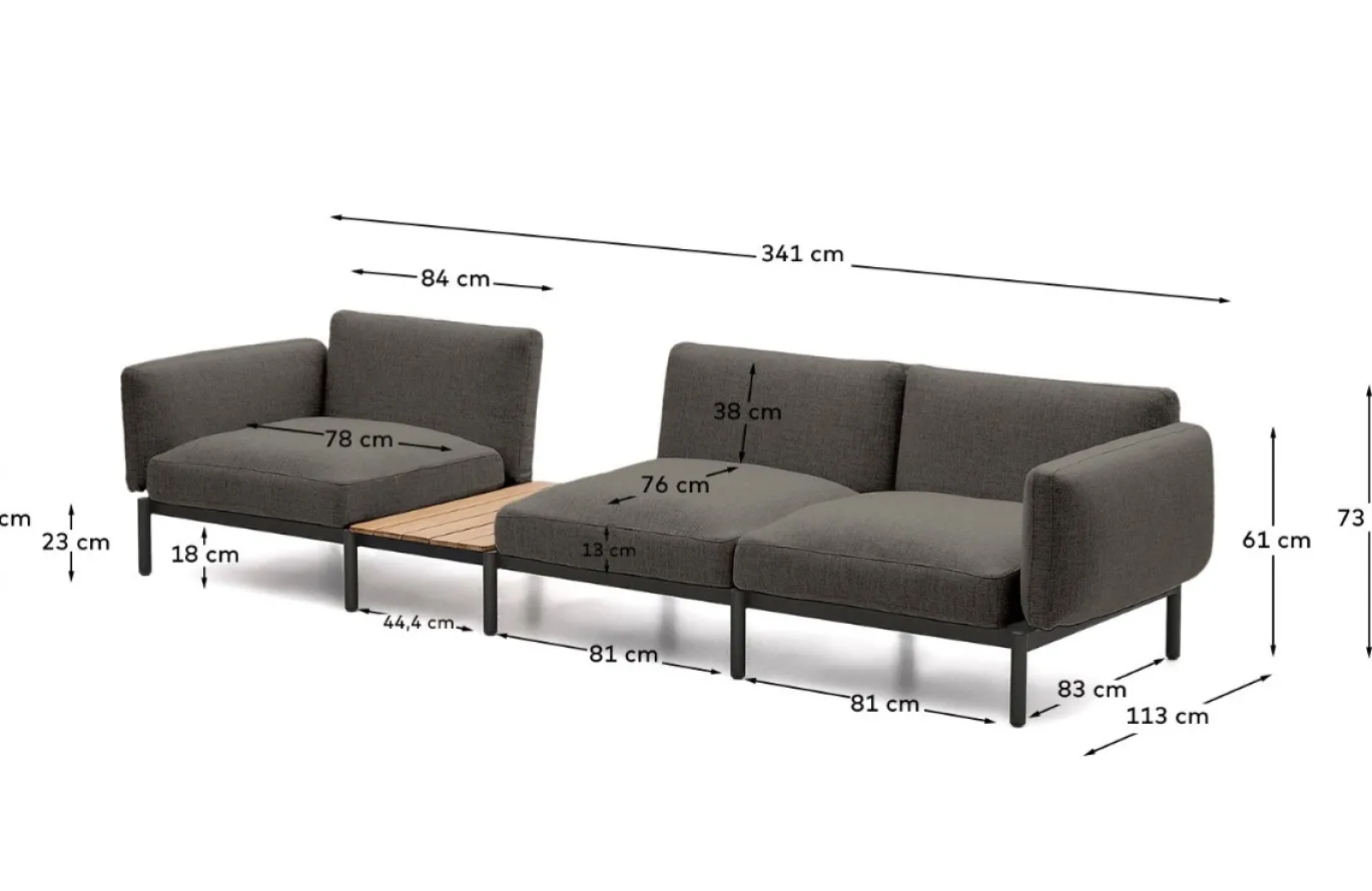 Kave Home Loungeset Sorells 3-Zits Grijs/Naturel