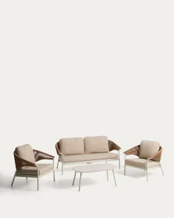 Kave Home Loungeset Zuara Aluminium Beige Synthetisch Touw Bruin