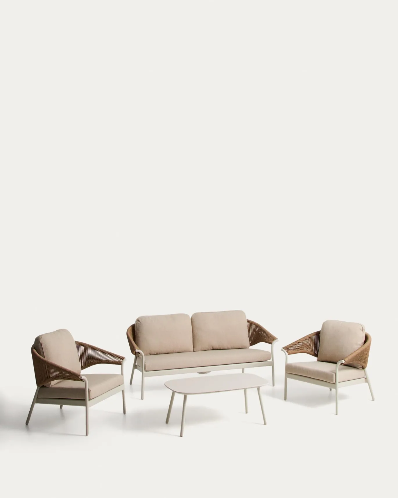 Kave Home Loungeset Zuara Aluminium Beige Synthetisch Touw Bruin