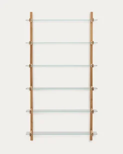 Kave Home Modulair Wandrek Sitra 6 Glazen Planken Eikenhout 110cm