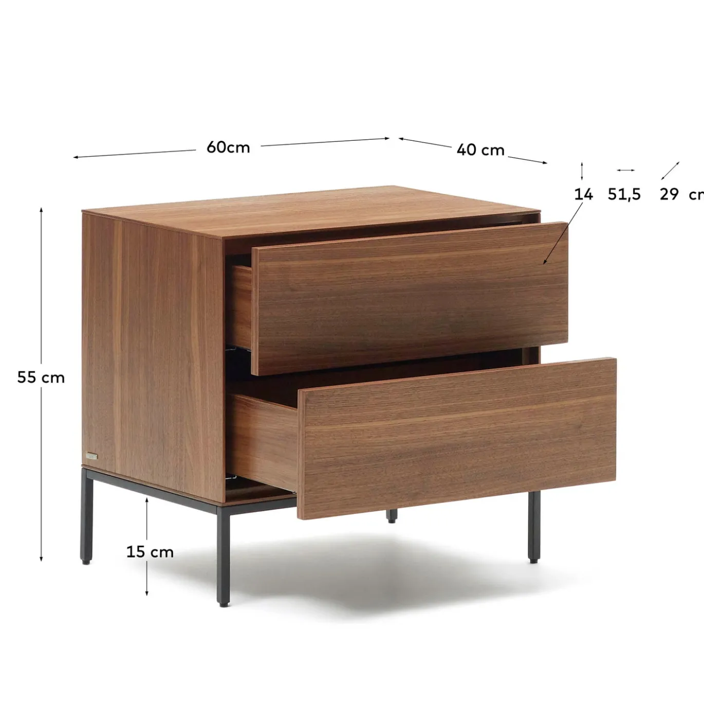 Kave Home Nachtkastje Vedrana 2 Laden Bruin Walnootfineer 60x55cm