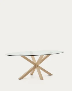 Kave Home Ovale Glazen Tafel Argo Stalen Poten Houteffect Ø200x100cm