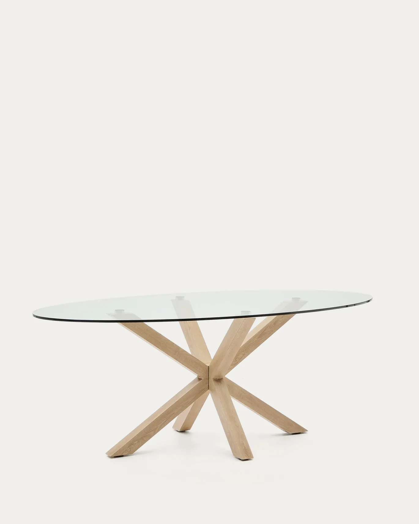 Kave Home Ovale Glazen Tafel Argo Stalen Poten Houteffect Ø200x100cm