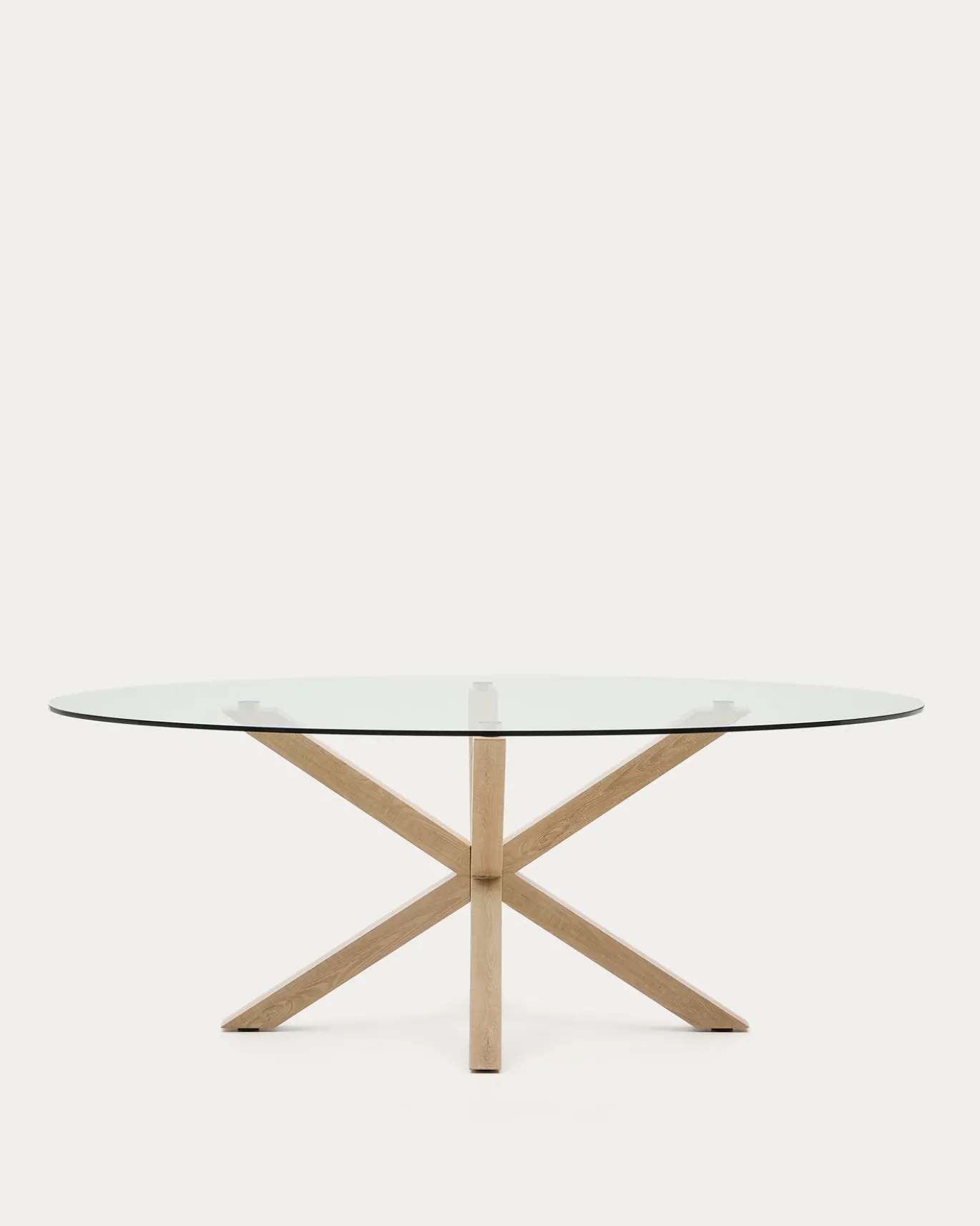 Kave Home Ovale Glazen Tafel Argo Stalen Poten Houteffect Ø200x100cm