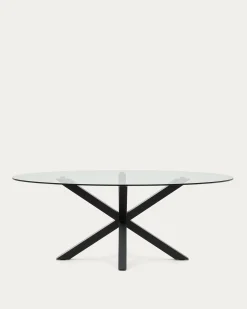 Kave Home Ovale Glazen Tafel Argo Stalen Poten Zwart Ø200 100cm