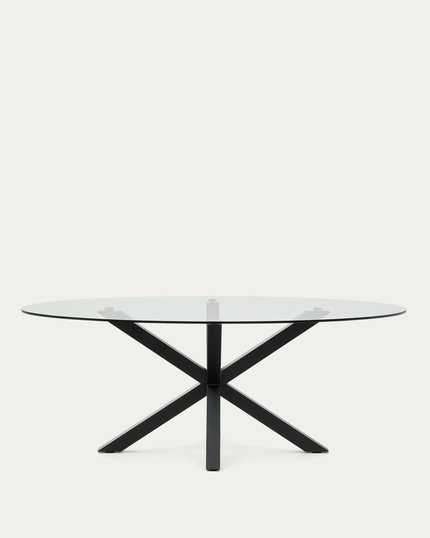 Kave Home Ovale Glazen Tafel Argo Stalen Poten Zwart Ø200 100cm
