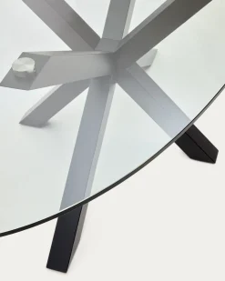 Kave Home Ovale Glazen Tafel Argo Stalen Poten Zwart Ø200 100cm
