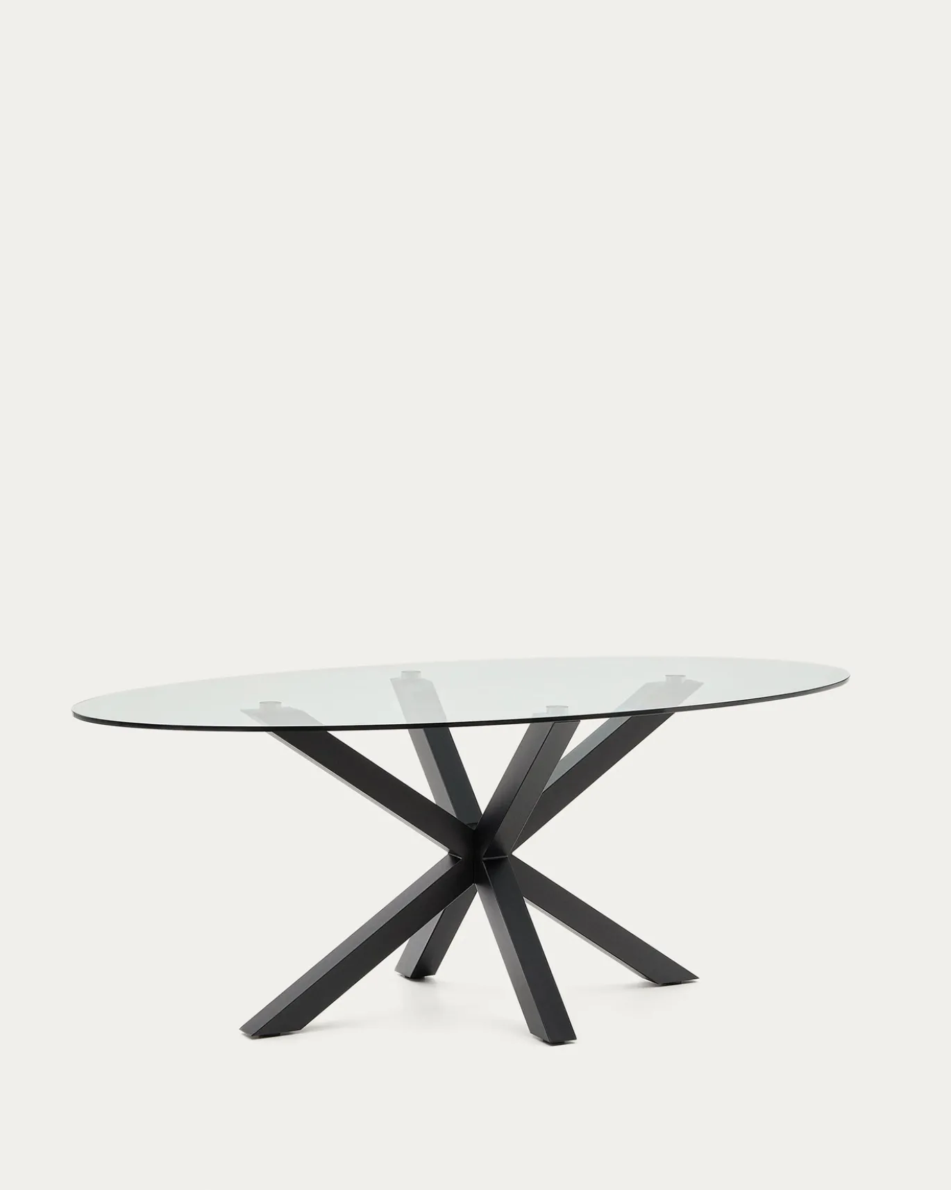 Kave Home Ovale Glazen Tafel Argo Stalen Poten Zwart Ø200 100cm