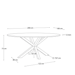 Kave Home Ovale Glazen Tafel Argo Stalen Poten Zwart Ø200 100cm