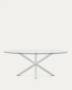 Kave Home Ovale Tafel Argo Glas Stalen Poten Wit Ø200x100cm