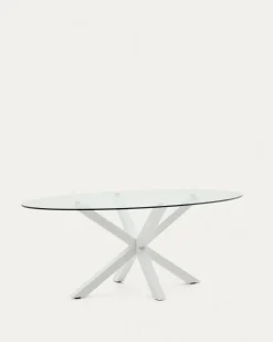 Kave Home Ovale Tafel Argo Glas Stalen Poten Wit Ø200x100cm
