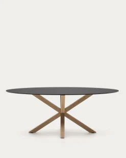 Kave Home Ovale Tafel Argo Matzwart Glas Houteffect Ø200x100cm