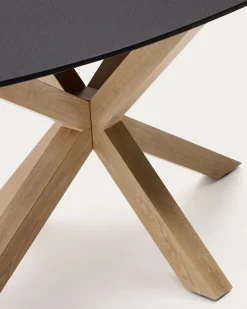 Kave Home Ovale Tafel Argo Matzwart Glas Houteffect Ø200x100cm