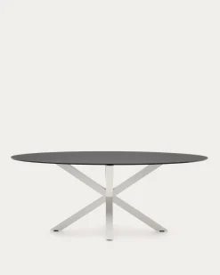 Kave Home Ovale Tafel Argo Matzwart Glas Wit Ø200x100cm