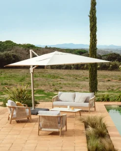 Kave Home Parasol Noli Excentrisch Aluminium Taupe Beige 300x420cm