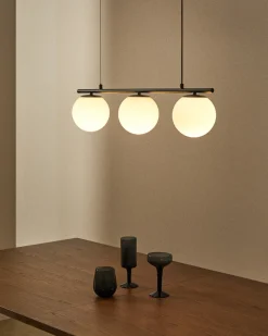 Kave Home Plafondlamp Brisia Metaal Zwart Glas Ø15cm 3 Bollen