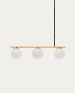 Kave Home Plafondlamp Brisia Metaal Messing Glas Ø15cm 3 Bollen