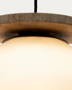 Kave Home Plafondlamp Malachi Glas en Travertijnsteen