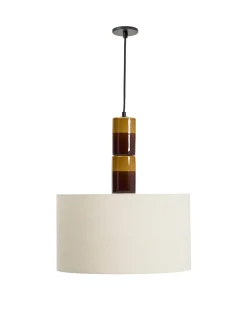 Kave Home Plafondlamp Mavran Bruin en Mosterdgeel Keramiek en Katoen