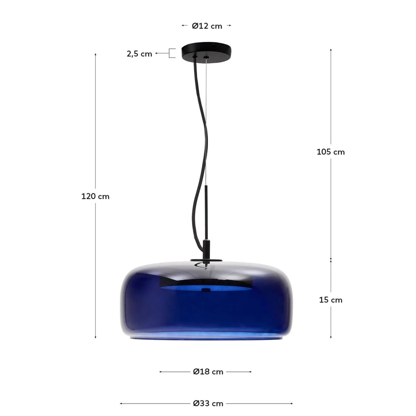 Kave Home Plafondlamp Reig Blauw Glas Ø38cm