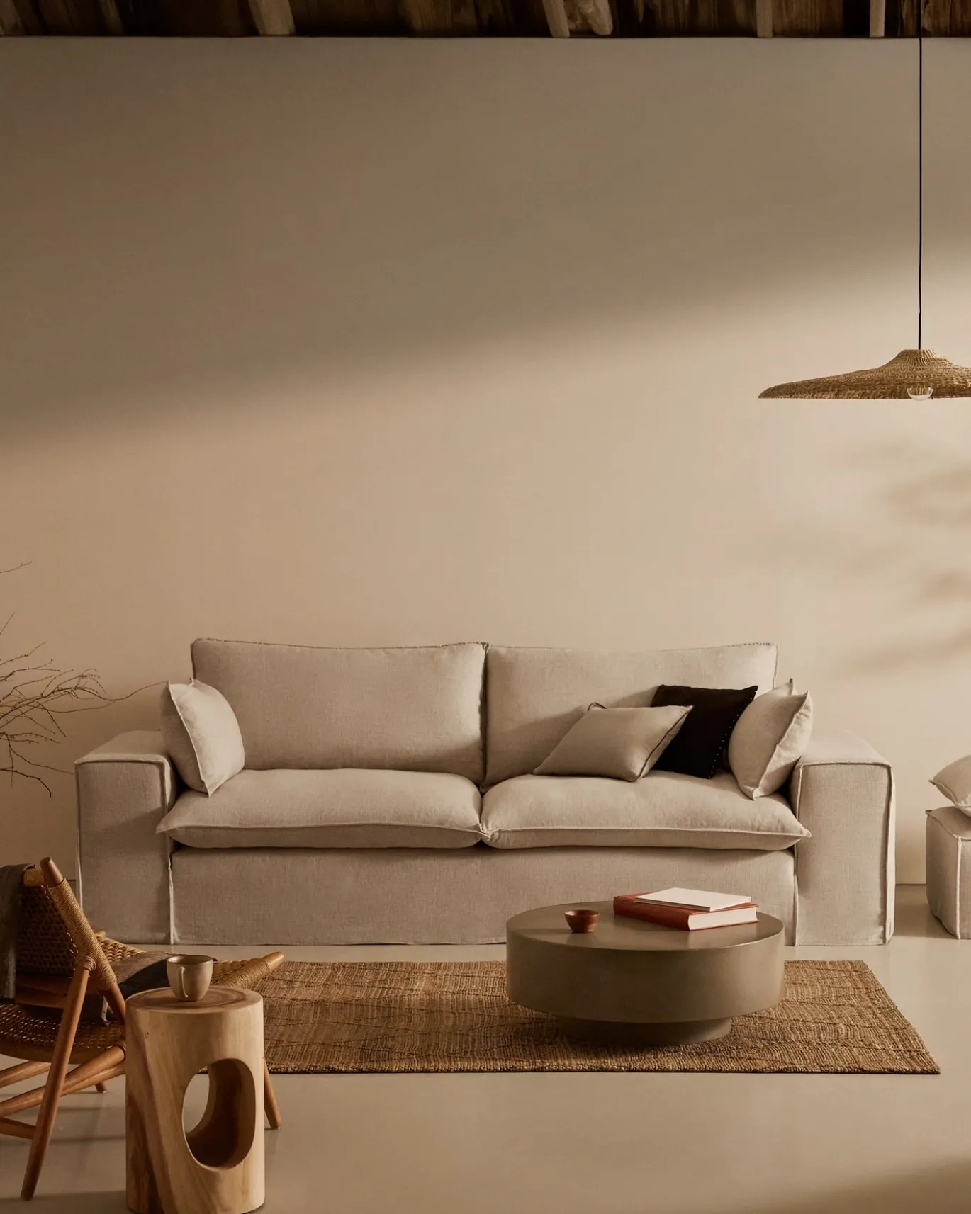 Kave Home Poef Anarela Beige Linnen Kussen 80x80cm
