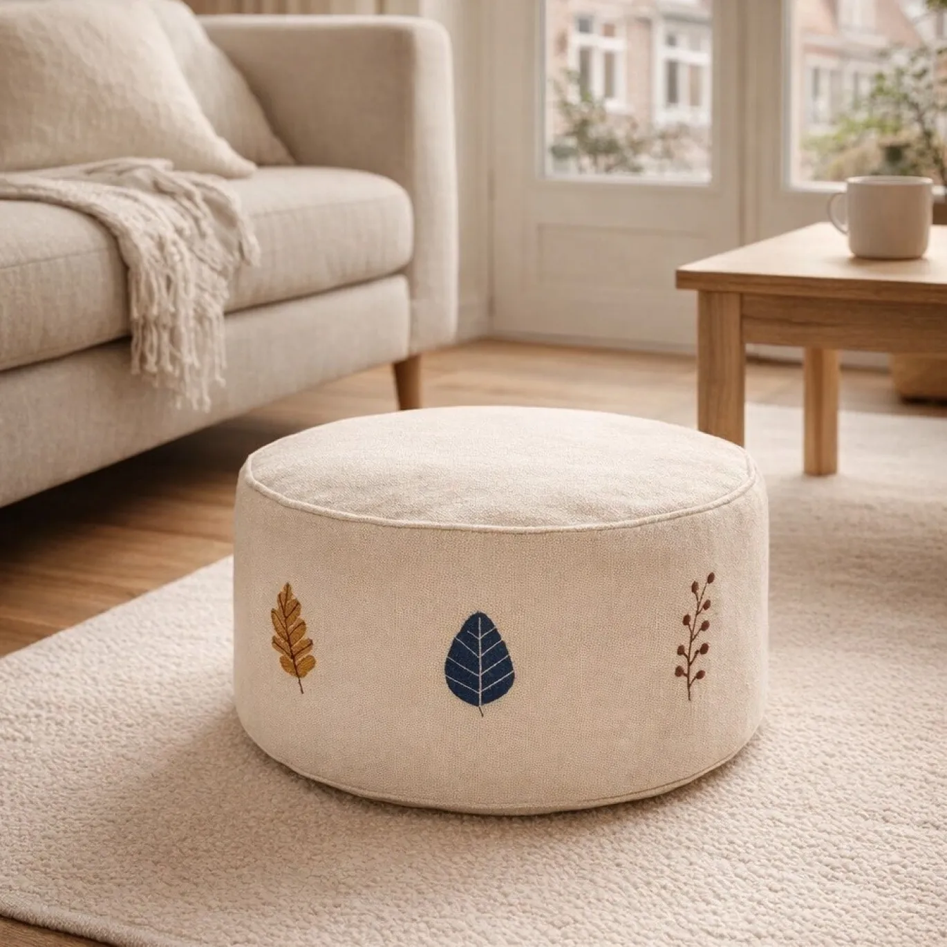 Kave Home Poef Yanil Katoen Multicolor Ø40cm