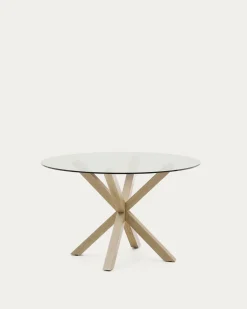 Kave Home Ronde Glazen Tafel Argo Houteffect Ø119cm