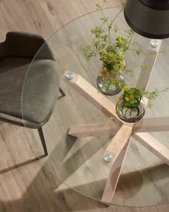 Kave Home Ronde Glazen Tafel Argo Houteffect Ø119cm