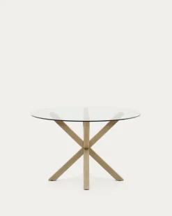 Kave Home Ronde Glazen Tafel Argo Houteffect Ø119cm