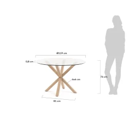 Kave Home Ronde Glazen Tafel Argo Houteffect Ø119cm
