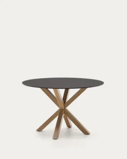 Kave Home Ronde Tafel Argo Matzwart Glas Houteffect Ø120cm