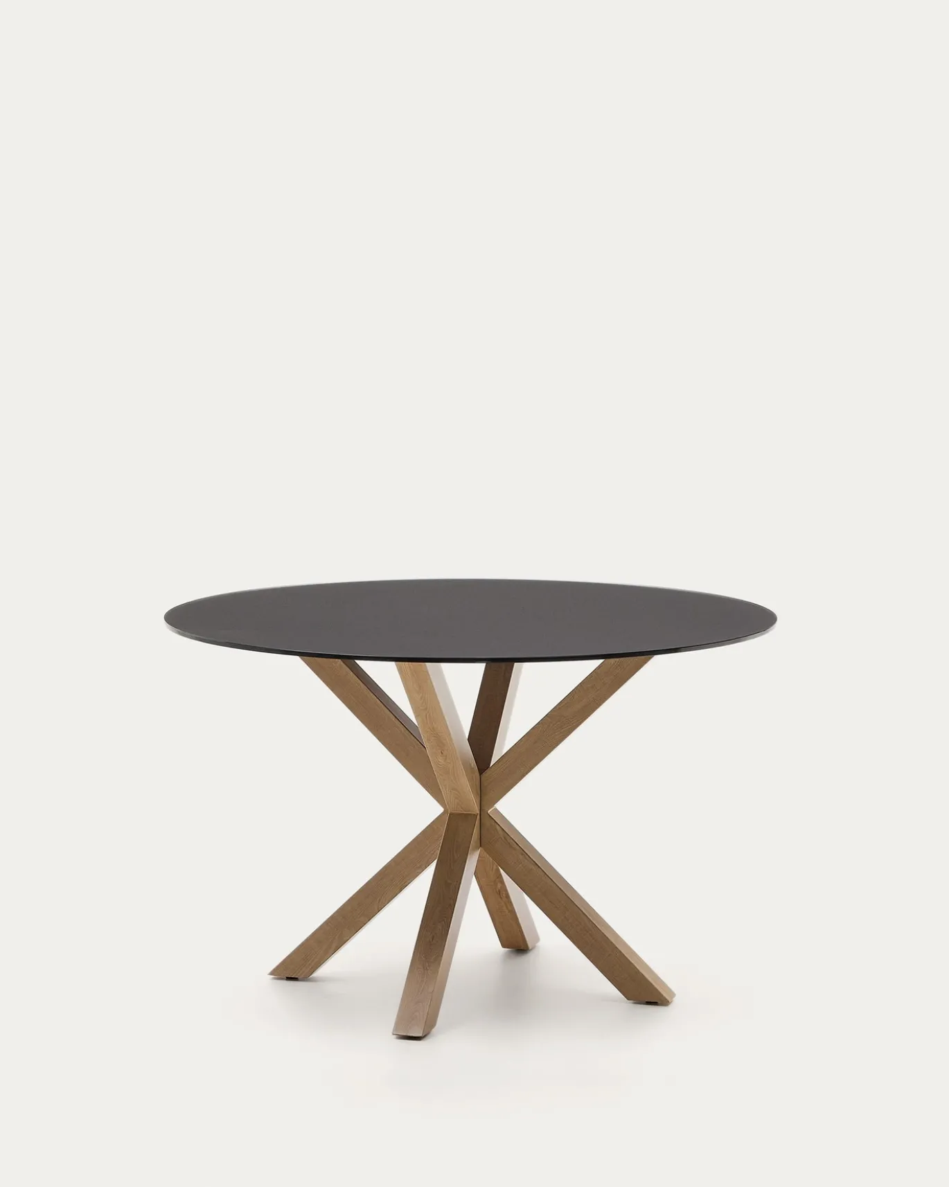 Kave Home Ronde Tafel Argo Matzwart Glas Houteffect Ø120cm