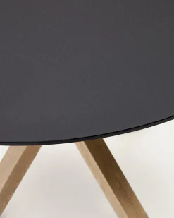 Kave Home Ronde Tafel Argo Matzwart Glas Houteffect Ø120cm