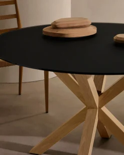 Kave Home Ronde Tafel Argo Matzwart Glas Houteffect Ø120cm