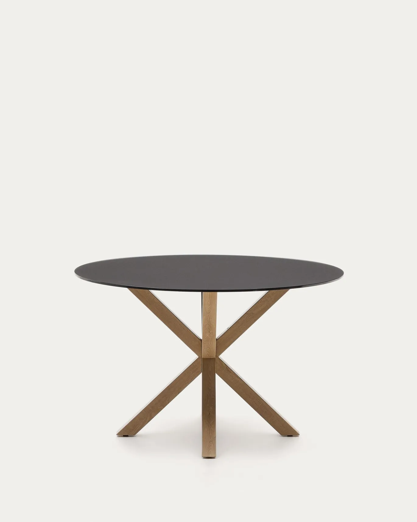 Kave Home Ronde Tafel Argo Matzwart Glas Houteffect Ø120cm