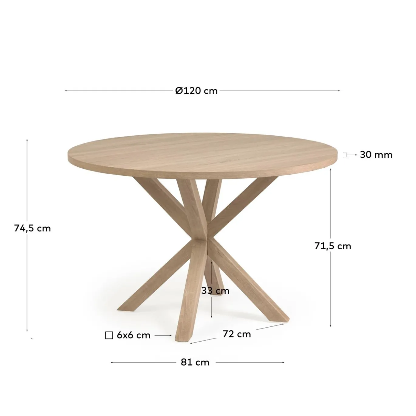 Kave Home Ronde Tafel Argo Naturel Melamine Houteffect Ø120cm