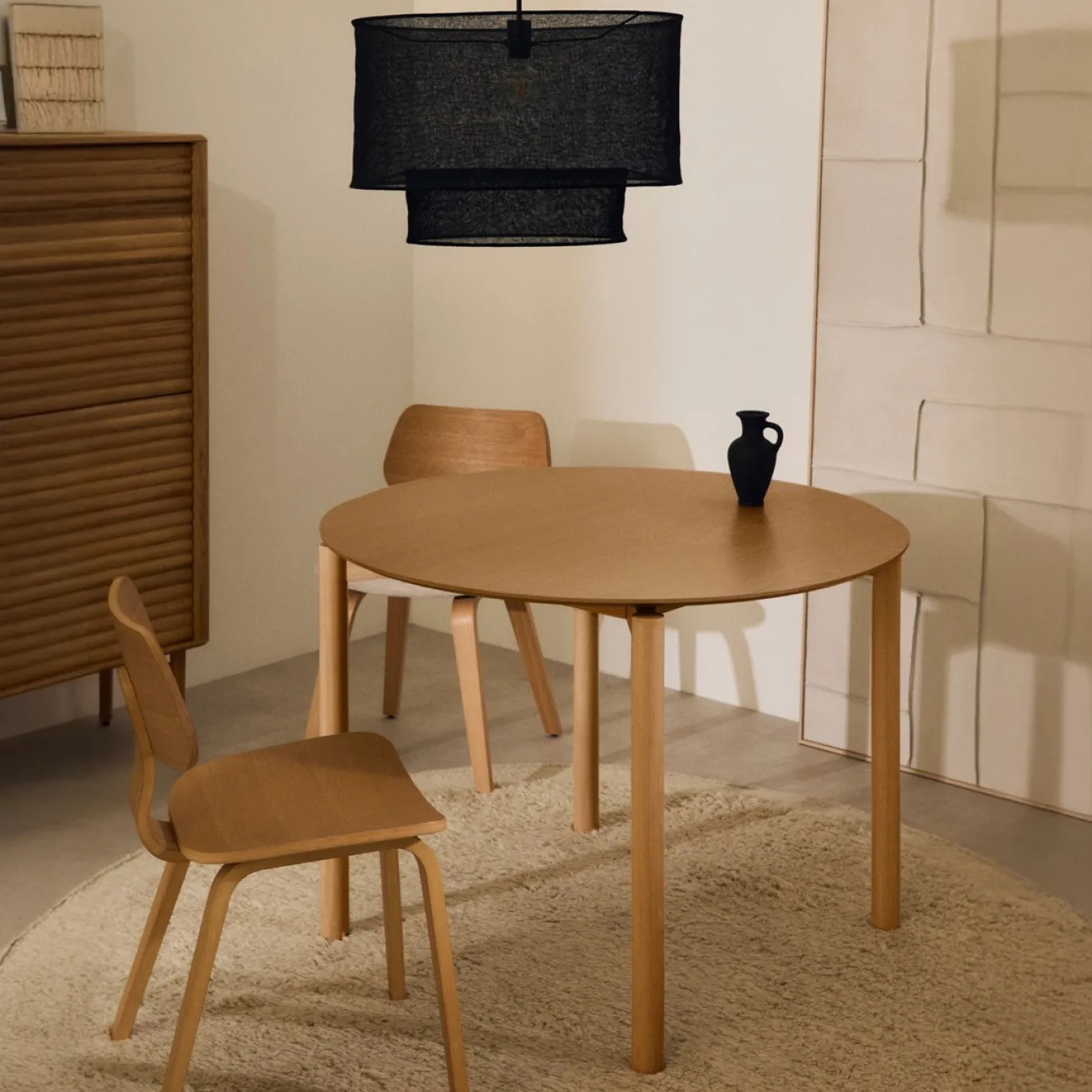 Kave Home Ronde Tafel Indara Essenhoutfineer en Rubberhout Ø110cm