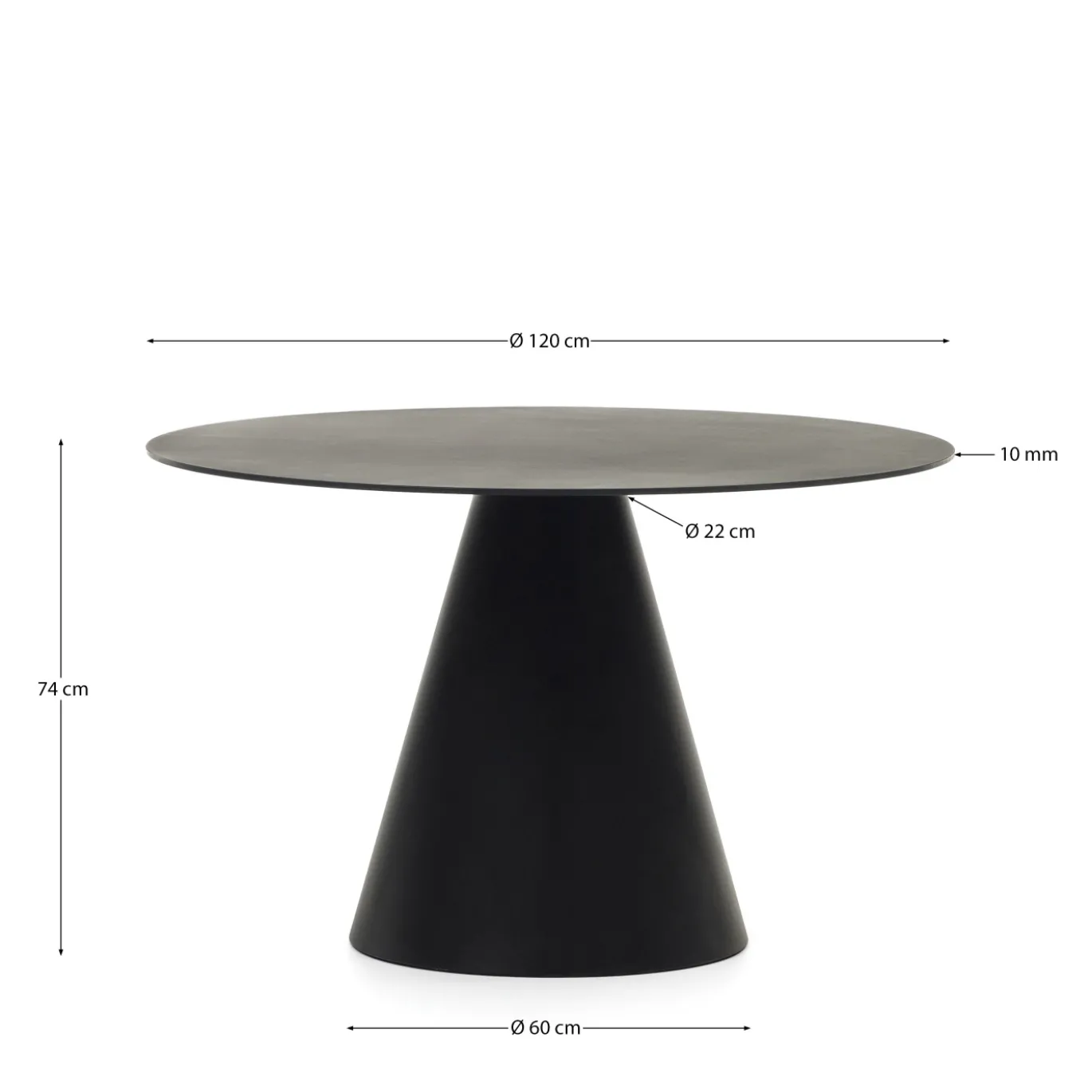 Kave Home Ronde Tafel Wilshire Gehard Glas Mat Zwart Ø120cm