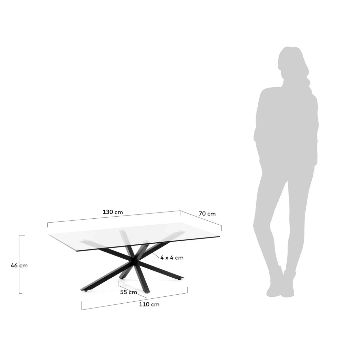 Kave Home Salontafel Argo Glas Zwart 130x70cm