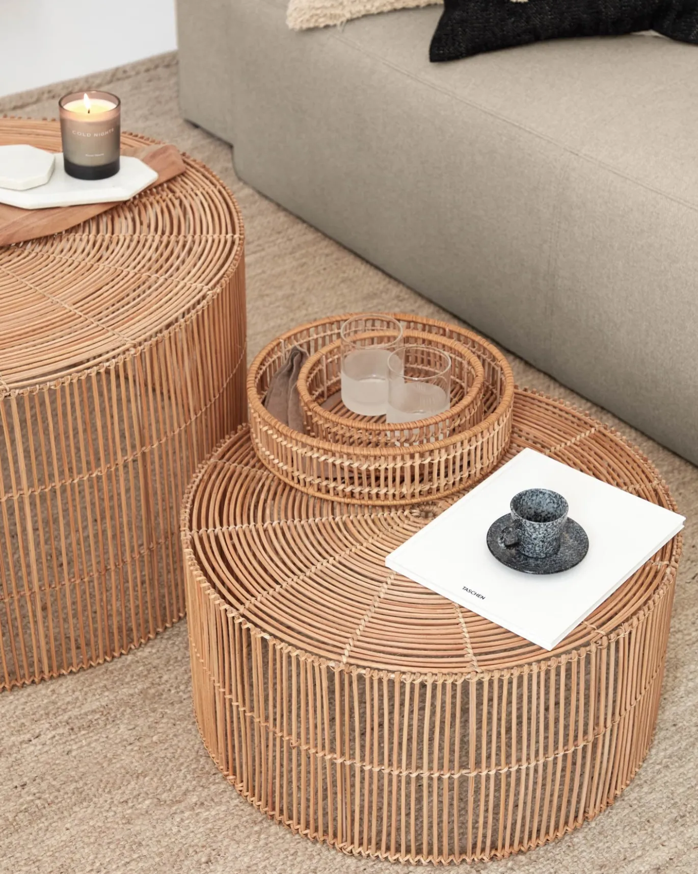 Kave Home Salontafel Elmima Set 2 Rotan Ø66cm / Ø55cm