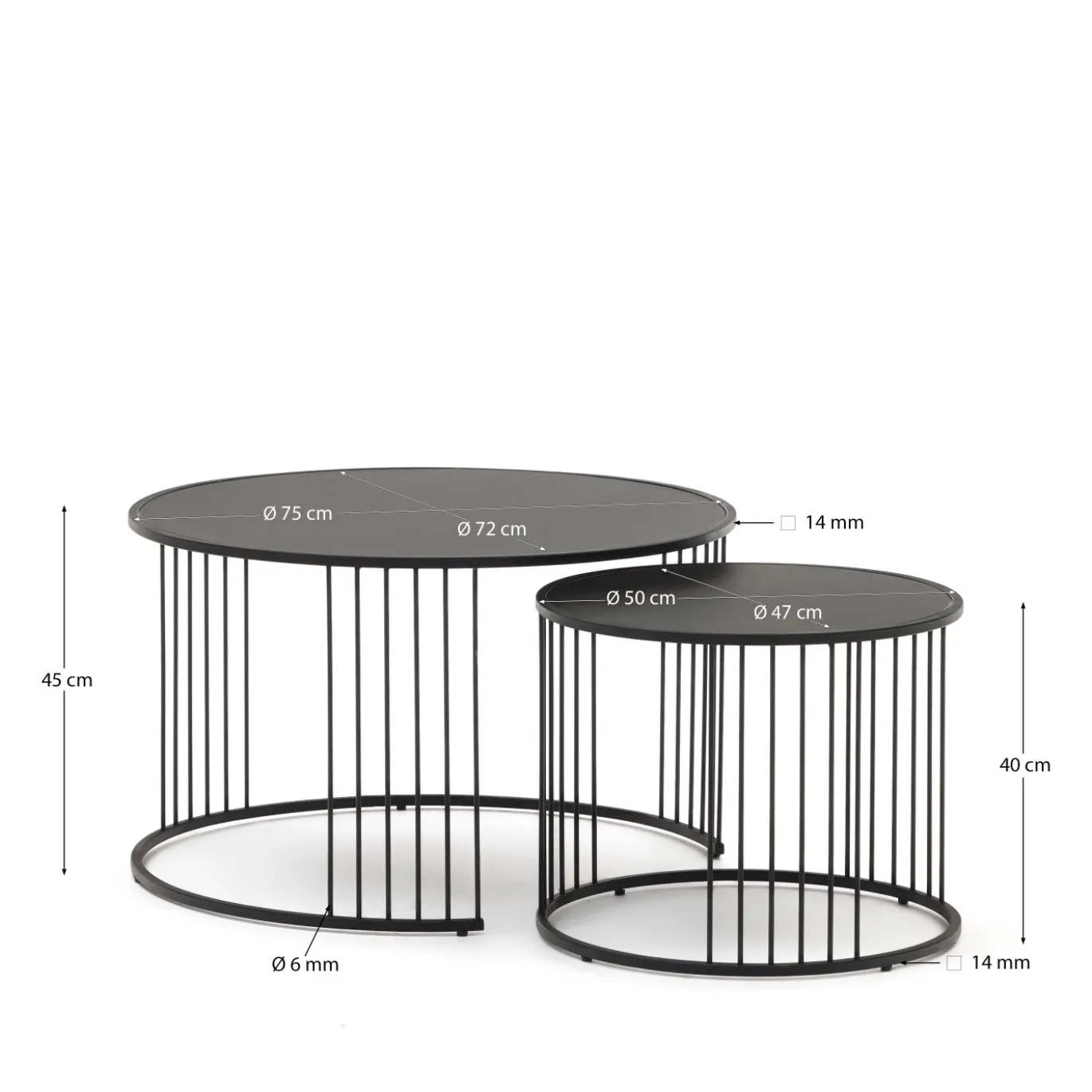 Kave Home Salontafel Hadar Set van 2 Glas Ø75cm / Ø45cm