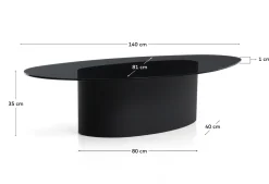 Kave Home Salontafel Olir Glas Metaal Zwart 140cm