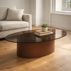 Kave Home Salontafel Olir Glas Metaal Bruin 140cm