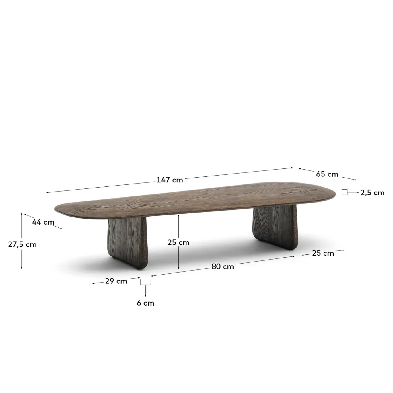 Kave Home Salontafel Pirita Eikenhout Donkerbruin 146x56,5cm
