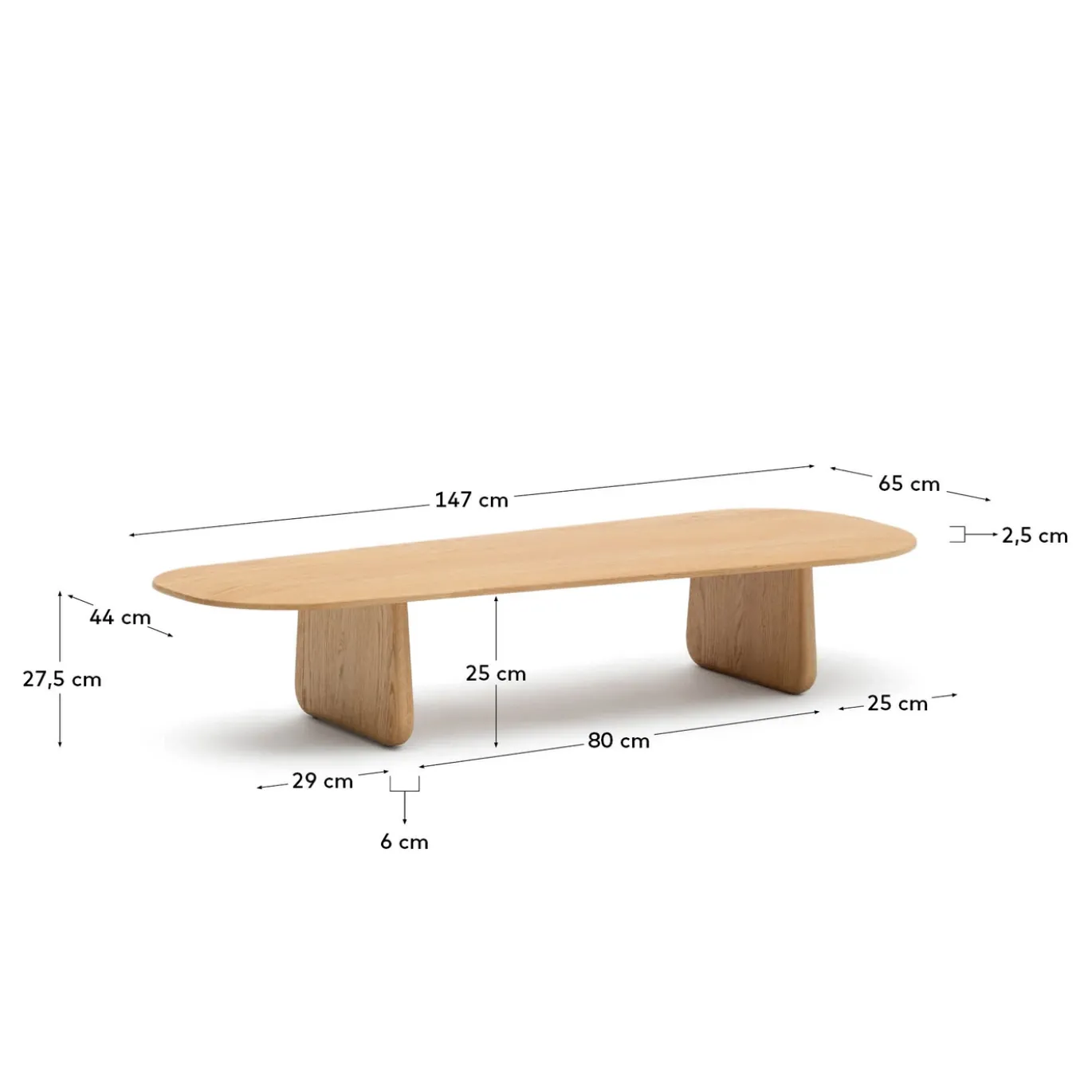 Kave Home Salontafel Pirita Eikenhout Naturel 146x56,5cm