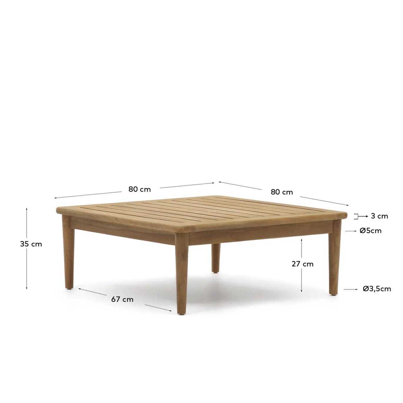 Kave Home Salontafel Portitxol Massief Teakhout 80x80cm