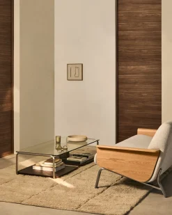 Kave Home Salontafel Tarsel Gehard Glas Met Walnootfineer 140x60cm