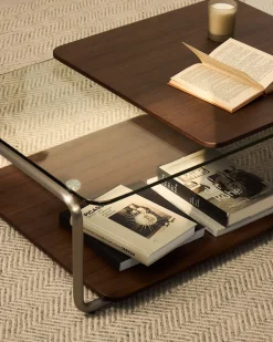 Kave Home Salontafel Tarsel Gehard Glas Met Walnootfineer 140x60cm